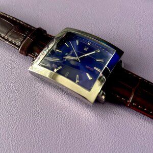 Japanese PureDial Square Legacy in Sapphire Blue and Silver with Leather Strap